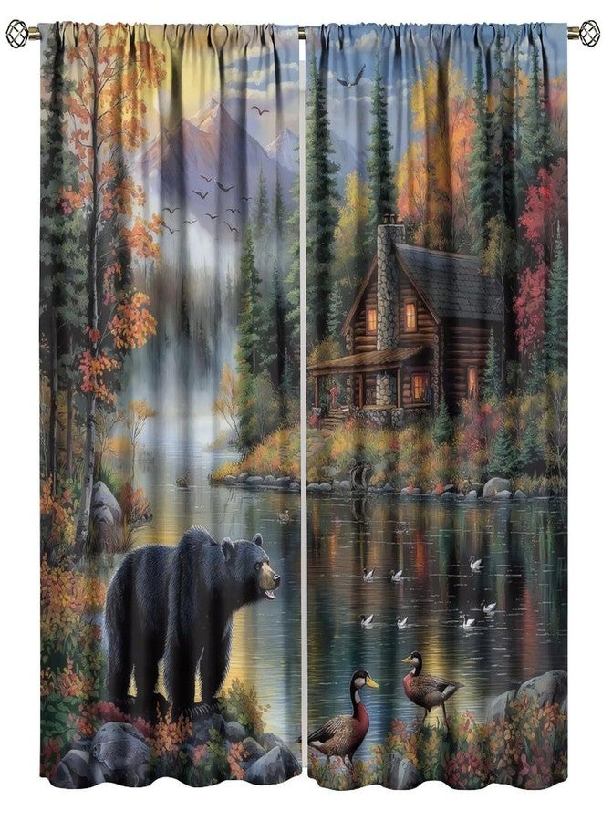 LOMADIA Rustic Bear Blackout Curtains, Retro Forest Animal Lake Wildlife Pattern Drapes, Country Cabin Farmhouse Window Treatments Curtain for Kitchen Bedroom Living Room Home Decor 42" W x 45" L - Image 2